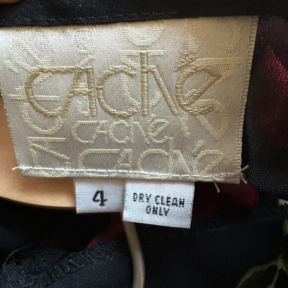 Vtg CACHE Dress Black Sheer Mesh Maxi 4 Rose Flowers 90's Goth Homecoming Y2K - Picture 4 of 7